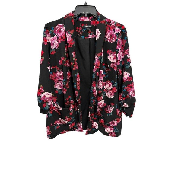 Lane Bryant Blazer Jacket Women's 22/24 Dark Floral Open Front Tunic 3/4 Sleeve - Picture 1 of 9